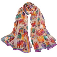 Mulberry Silk Scarf Lightweight Long Floral Print Neck Beach Wrap Travel Shawl