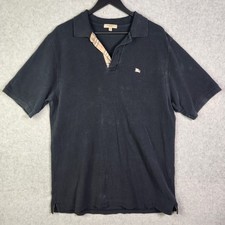 Burberry Cotton Polo Shirt XL Navy Blue Nova Check Mens Preppy Classic Faded
