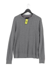 Tommy Hilfiger Men's Jumper XL Grey Cotton with Polyamide Round Neck Pullover