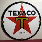 VINTAGE TEXACO GASOLINE PORCELAIN STAR MOTOR OIL GAS STATION SIGN
