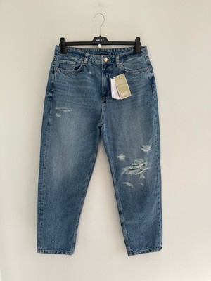Very Jeans Mom Ankle Crop Leg Denim Blue Distressed UK 12 / 24'' Leg - Neu mit Etikett