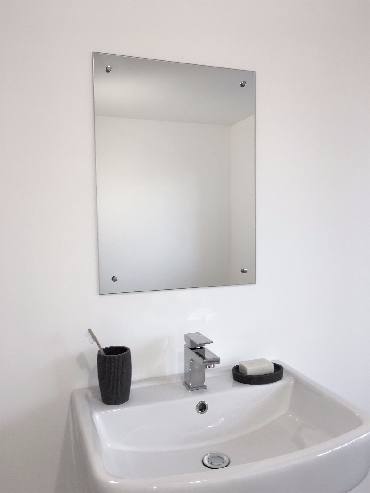 60 x 45cm Frameless Bathroom Mirror Pre Drilled Holes & Wall Hanging