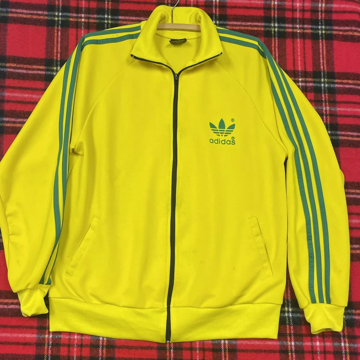 Vintage Adidas Track Jacket Zip Up Size XL Yellow Trefoil Jamaica