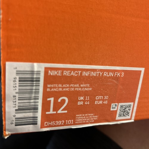 Nike React Infinity Run FK 3 White/Black-Pearl White DH5392-101 Men's Size 9.5 - 第 5/6 張圖片