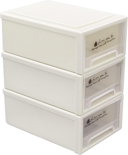 Small Stacking Drawer, Plastic Stacking Storage Drawer Unit, 3-Pack