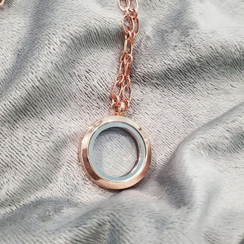 Rosegold Floating Locket w/Chain w/ 3 Random Charms - Picture 2 of 3