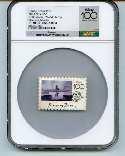 2023 Niue Disney 100th Ann. Stamp Sleeping Beauty 1 oz Silver Coin NGC PF70 UC