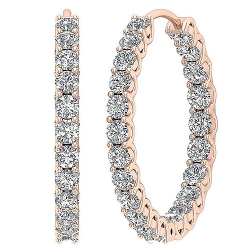 Pendientes de aro I1 G lado interior 2,30 quilates diamante natural oro amarillo 14 K 0,95 pulgadas - Imagen 6 de 12