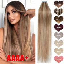 Invisible THICK Tape In 100 Remy Human Hair Extensions Skin Weft Full Head 150G