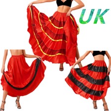 UK Women's Flamenco Costume Spanish Dance Long Skirt Ballroom Midi Skirts Party