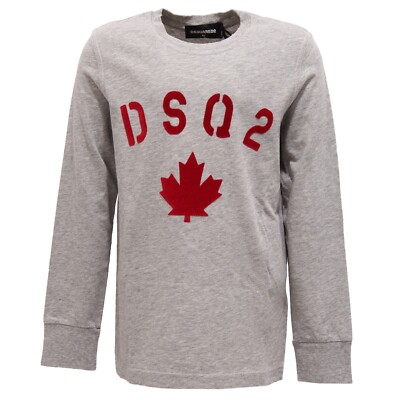 7444Y maglia bimbo boy DSQUARED2 cotton grey/red t-shirt long sleeve