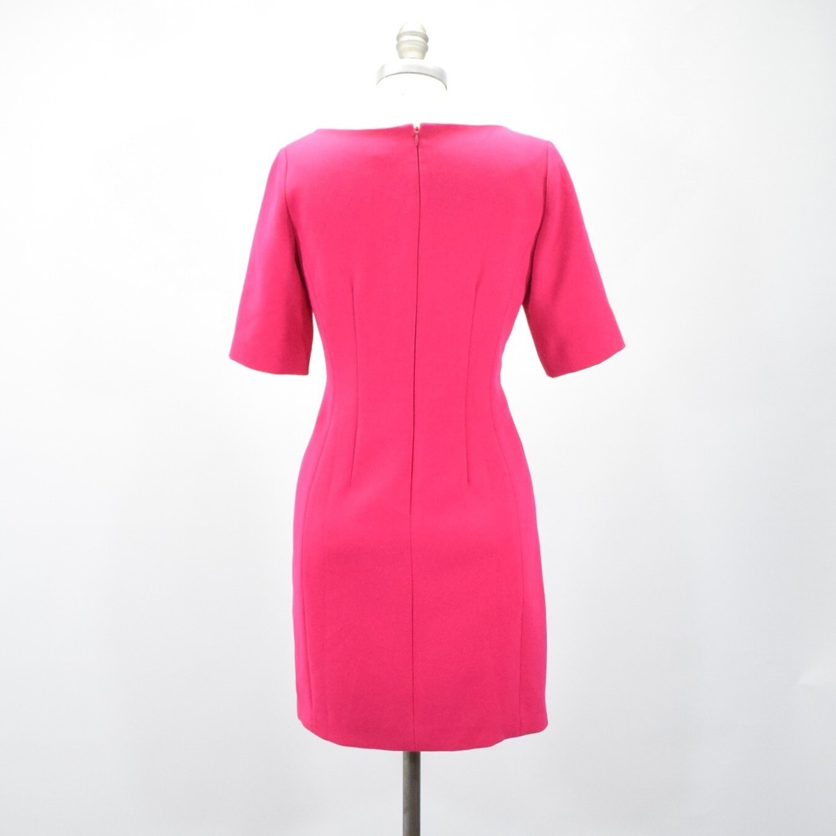 Ann Taylor Dress 2 Hot Pink Stretch Crepe Short Sleeve Fitted Sheath Mini |  eBay