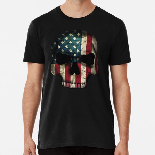 Americans Flag Skull Premium Gift For Men Women T-Shirt S-5XL