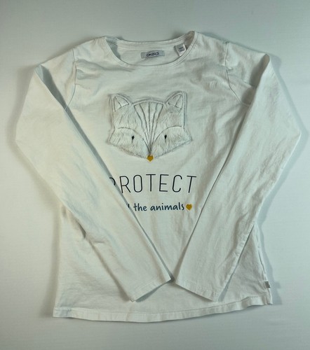 Okaidi Kids Girls 12 152cm White Long Sleeve T-shirt Protect The Animals Fox - Picture 2 of 17