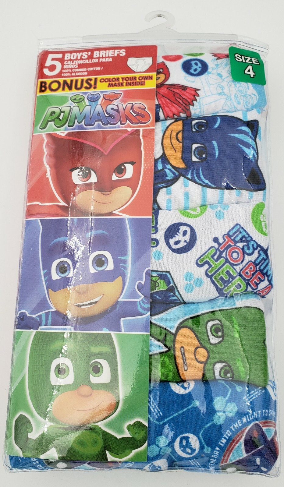 PJ Masks Boys Briefs - Size 4 Underwear - 5 Pack Plus a Color Your