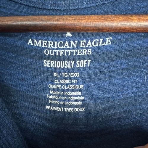 American Eagle Y2K Preppy Seriously Soft Henley T-Shirt Classic Fit Blue XL - Picture 2 of 9