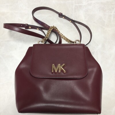 MICHAEL Kors MOTT Chain Leather Backpack Bag Burgundy Maroon  display picture 3