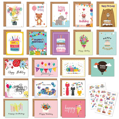 20X Premium Birthday Cards Bulk Mixed Party Card Pack With Envelopes & Stickers - Picture 3 of 11