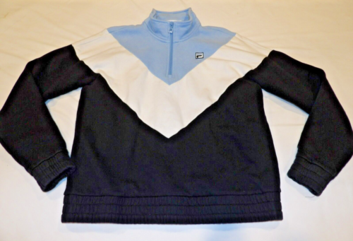 Fila Sweat-shirt femme grand logo bleu 1/4 fermeture éclair années 90 bleu blanc marine pull - Photo 1/9