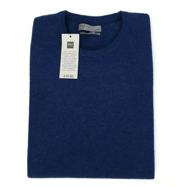 Men's Marks & Spencer Indigo Extra Fine Pure Lambswool Crew Neck Jumper Size L for sale online 