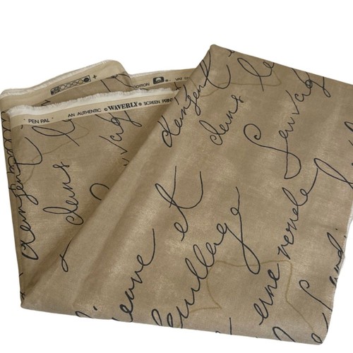 Vtg Waverly Pen Pal French Script Cotton Fabric 2yds - Imagen 5 de 5
