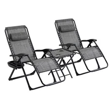 Set of 2 Zero Gravity Lounge Chair with Table Cup Holder Reclining Lawn Patio