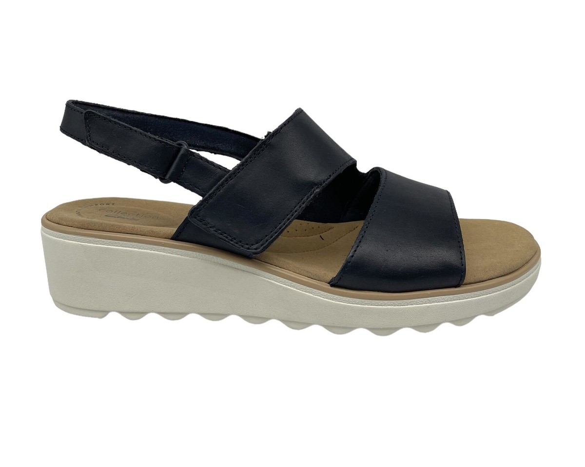 Clarks Women's Jillian Pearl Wedge Sandal Navy Leather US Size 11 M