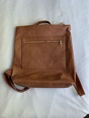 Modern + Chic Reese Camel Faux Leather Backpack Handbag Purse Standard Size Bag
