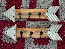 3 Hooks Wall Mounted Arrow Wood Metal Hanger Key Set 2 Farm style Hobby Lobby 