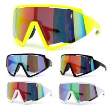Super Oversized Color Mirror Angular Shield Sport Wrap Around Sunglasses