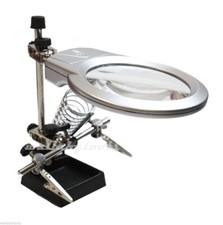 New Helping Hand Soldering Stand W/ 2 LED Light Clip Magnifying Magnifier Glass
