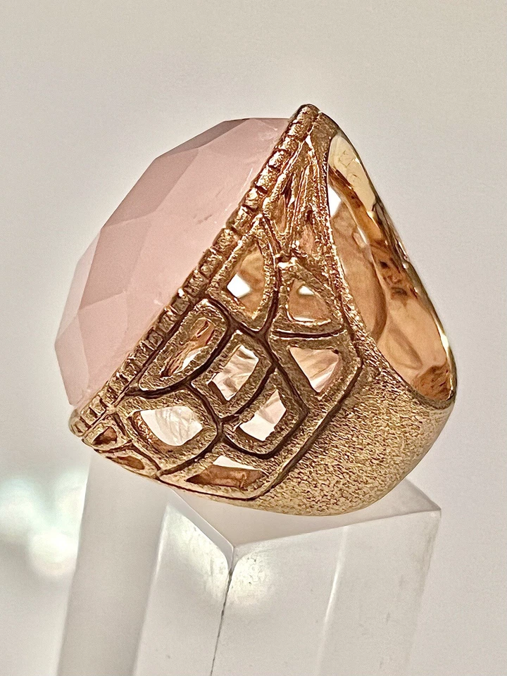 ANILLO RIVIKA FRIEDMAN* 28x25MM OVALADO FACETADO CUARZO ROSA ORO 18KT VERMEIL TALLA 6.5 Foto 4 de 4
