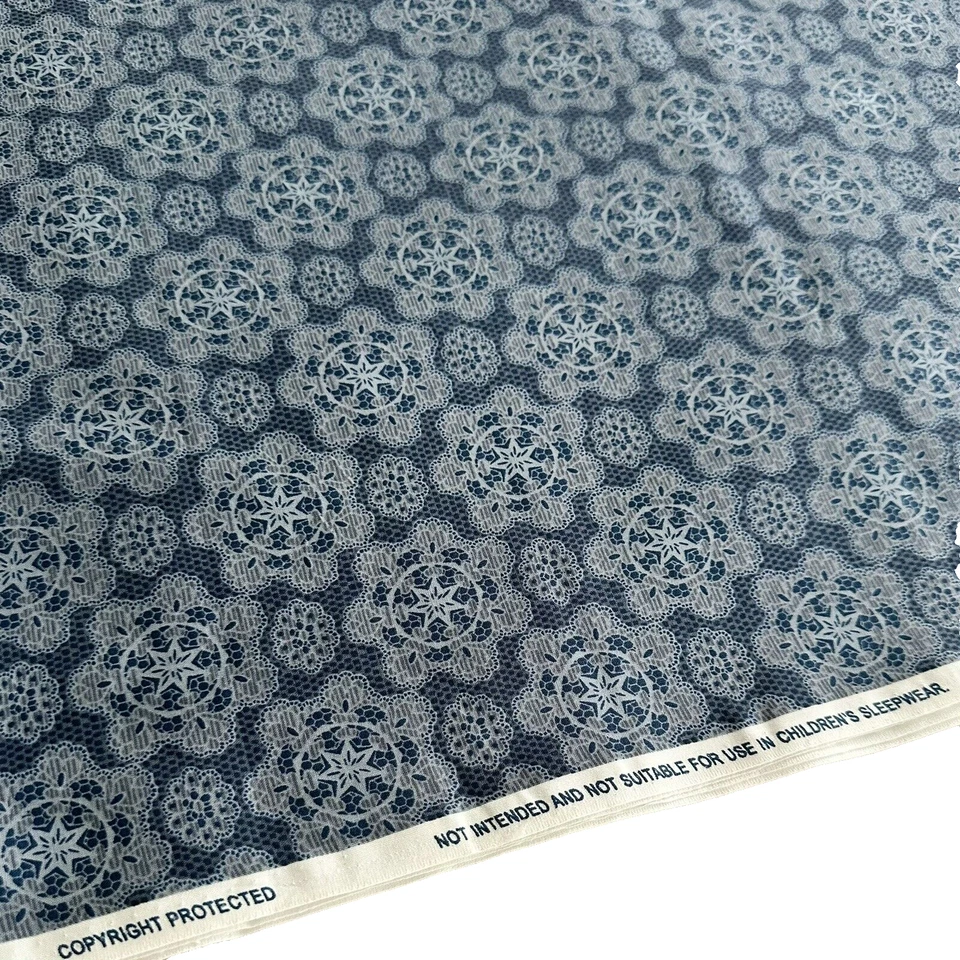 Cotton Fabric Blue Cowgirl Country Texas Star Lace Damask Toile FABRIC Quilt BTY - Image 3 of 4