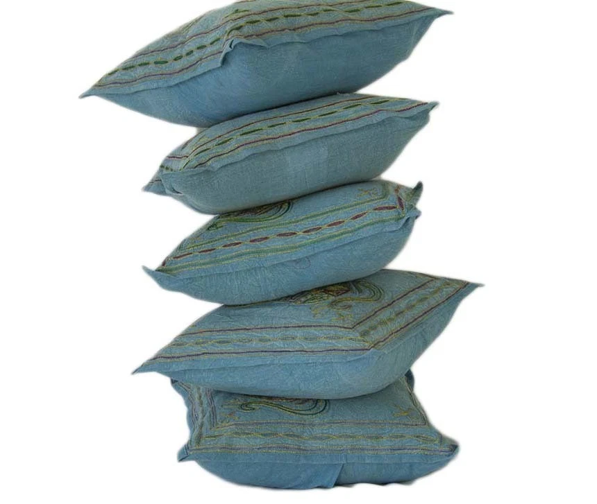 AamiraA Exotic Kantha Embroidery Elephant Blue Cushion Cover Decor Pillow Case - Image 4 of 4