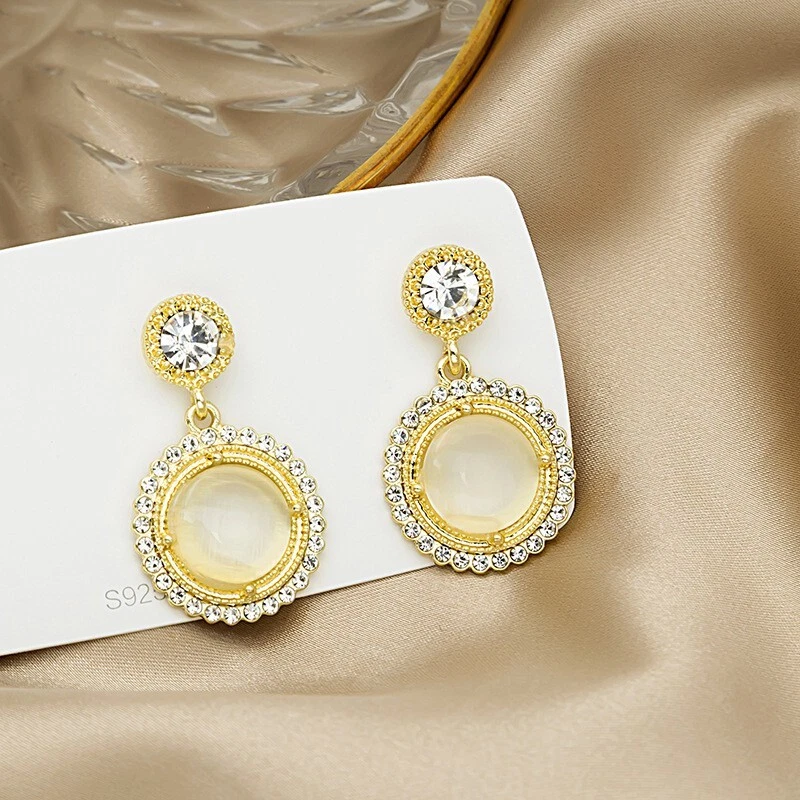 Женские великолепные серьги серебро 925 блестящий кристалл опал ретро диск кисточки 1603 - Изображение 2 из 4