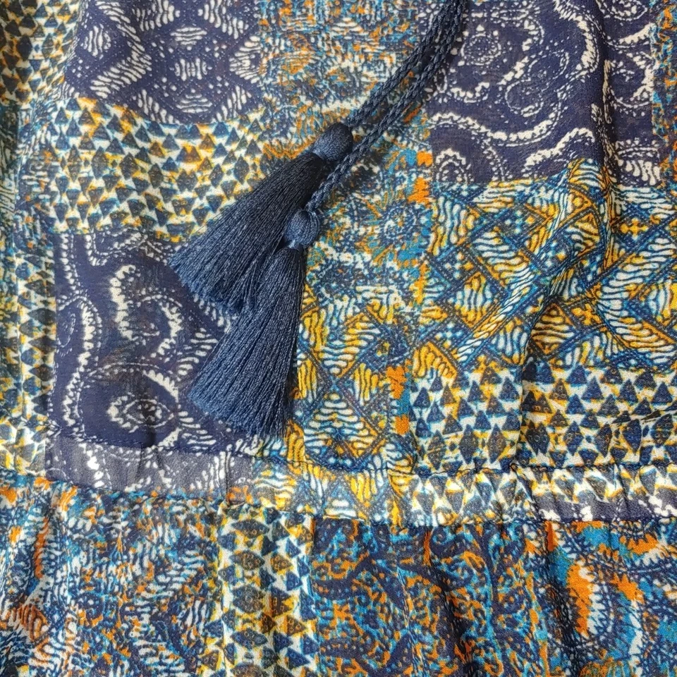 Maxi Vestido Mujer Mujer Talla Grande 28W Borlas Azul Transparente Retazos Bohemio Foto 4 de 4