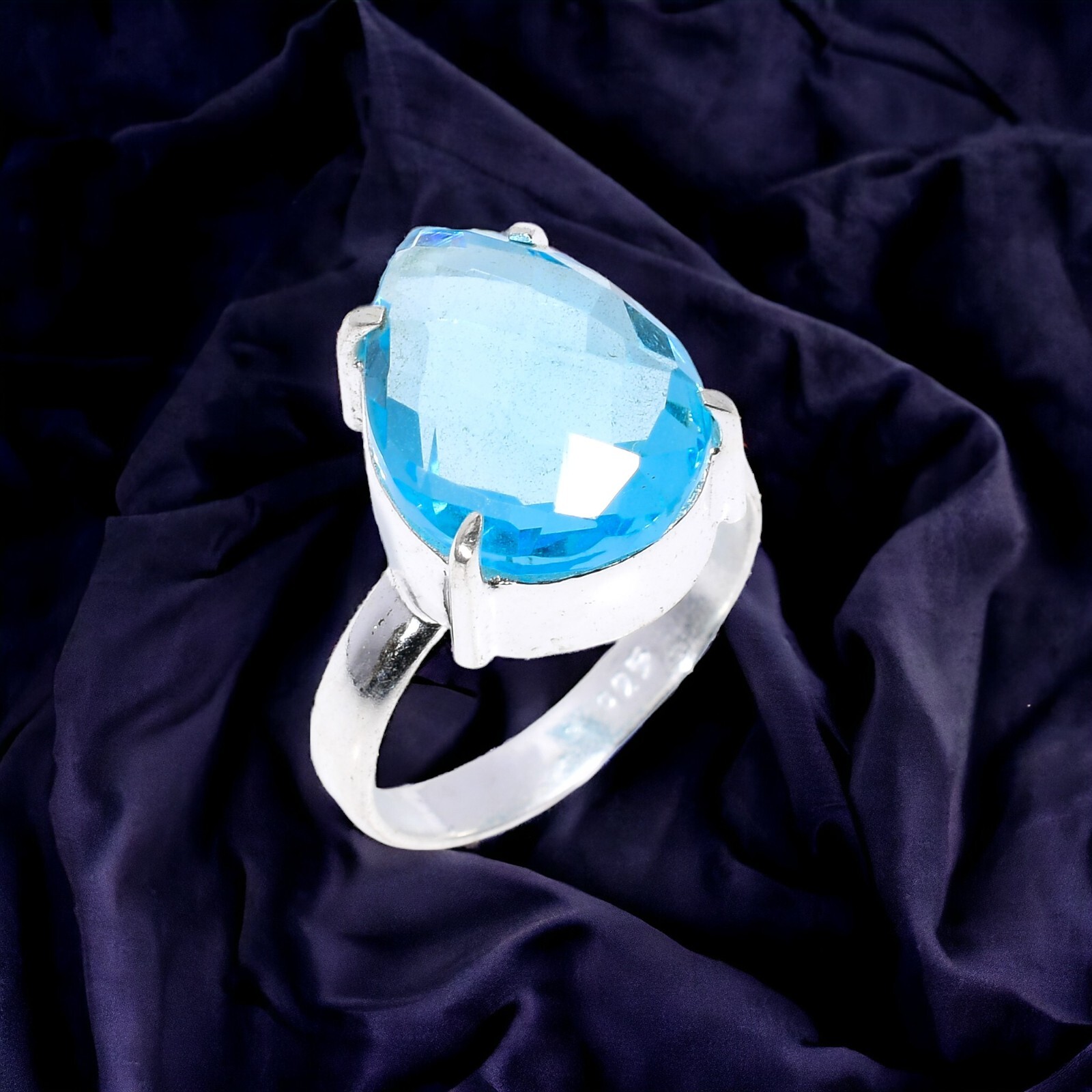 Gift For Her Natural Sky Blue Topaz Solitaire Dailywear Ring Size 7.5 925 Silver