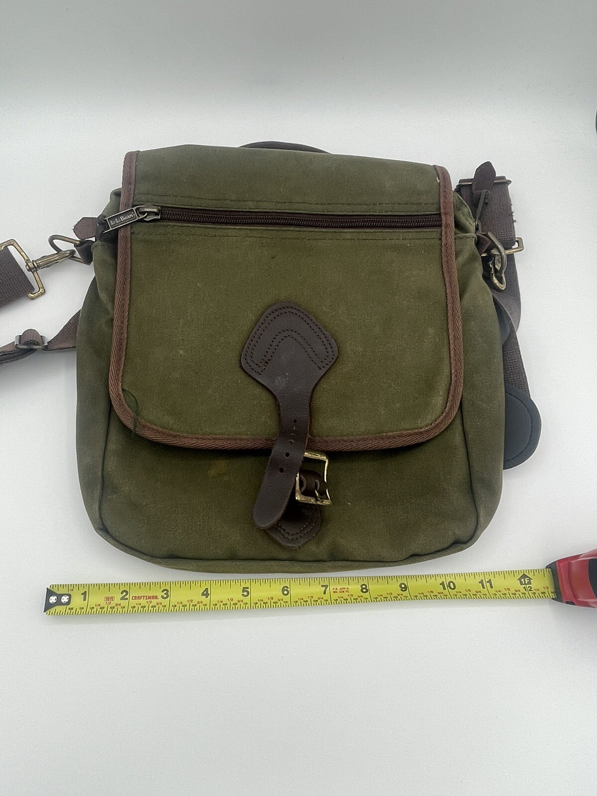 LL Bean Messenger Bag Green Tin Cloth Canvas Shoulder Satchel Bag Vintage eBay