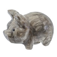 Unique Hand Carved Marble Stone Pig Figurine Carving 2.5" Long Gray Shades New!