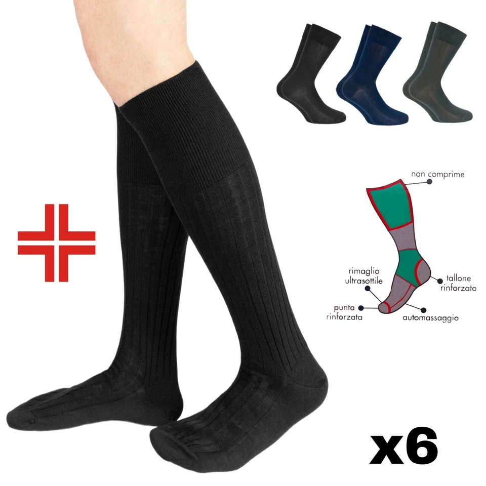 ROCCOBAROCCO Calze Sanitarie 100% Caldo Cotone Uomo Lunghe Eleganti Senza Elastico Invernali