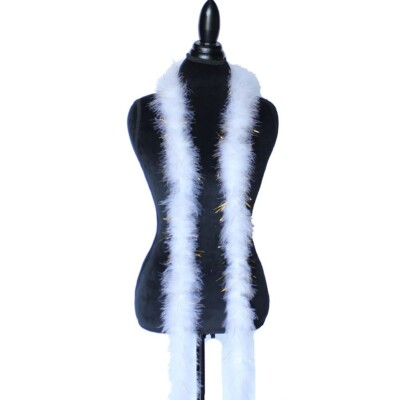 White w/ Gold Tinsel 22 Grams Marabou Feather Boa 6 Feet Long Sewing Trim