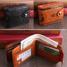 Short Leather Wallet For Men Bill Money Billfold US 100 Dollar Safe Purse Bifold