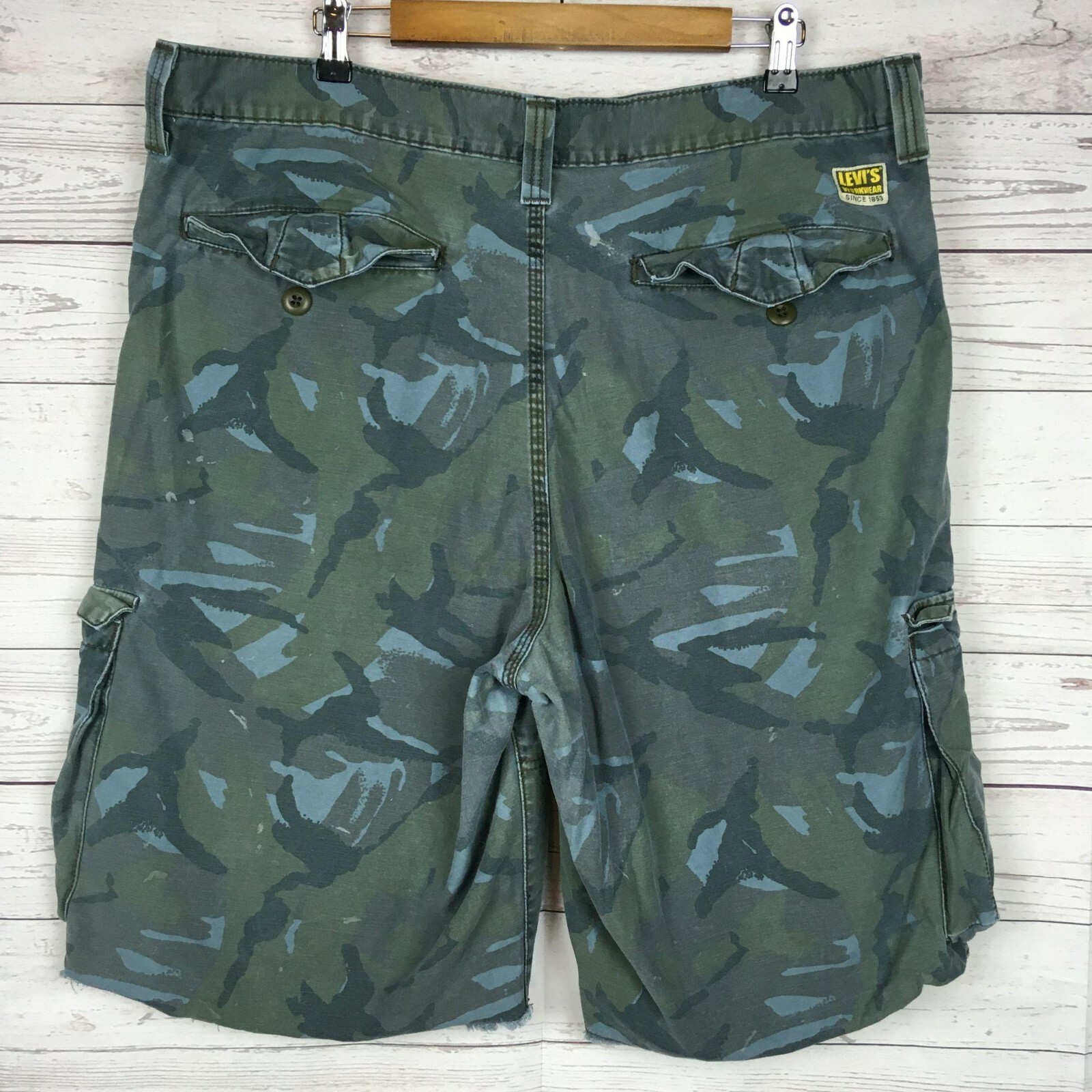 Levis Mens Blue Camo Cargo Shorts 40 Workwear Camoufl… Gem