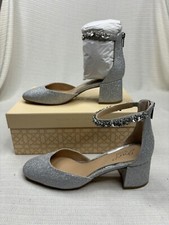 Jewel Badgley Mischka Cathleen Women Size 8.5 Silver Glitter Block Heels