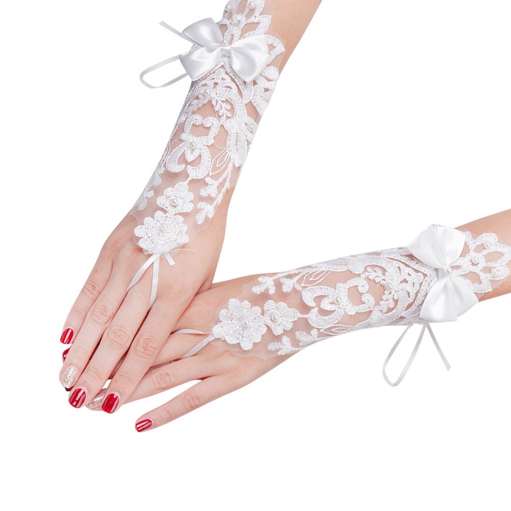 1 par de guantes de novia de encaje blanco guantes de vestir de novia para compromisos