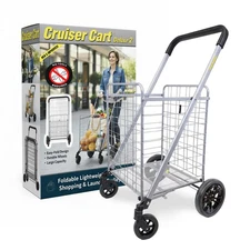 Cruiser Cart Deluxe 2 - Foldable Shopping with Wheels for Groceries Heavy Duty