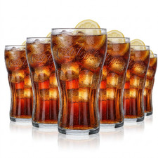 6x Coca Cola Softdrink Glas Kontur 0,3l Coke Gl&auml;ser Relief Gravur Wave geeicht