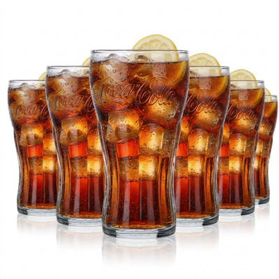 6x Coca Cola Softdrink Glas Kontur 0,3l Coke Gläser Relief Gravur Wave geeicht