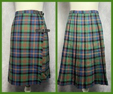 Vintage 1960s W. Bill Ltd Plaid Wool Tartan Wrap Skirt Pleated Buckle Straps UK