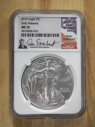 2019 American Silver Eagle $1 NGC MS70 Early Releases Don Everhart Signature